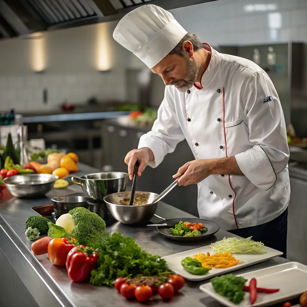 Professional chef demonstrating cooking techniques
