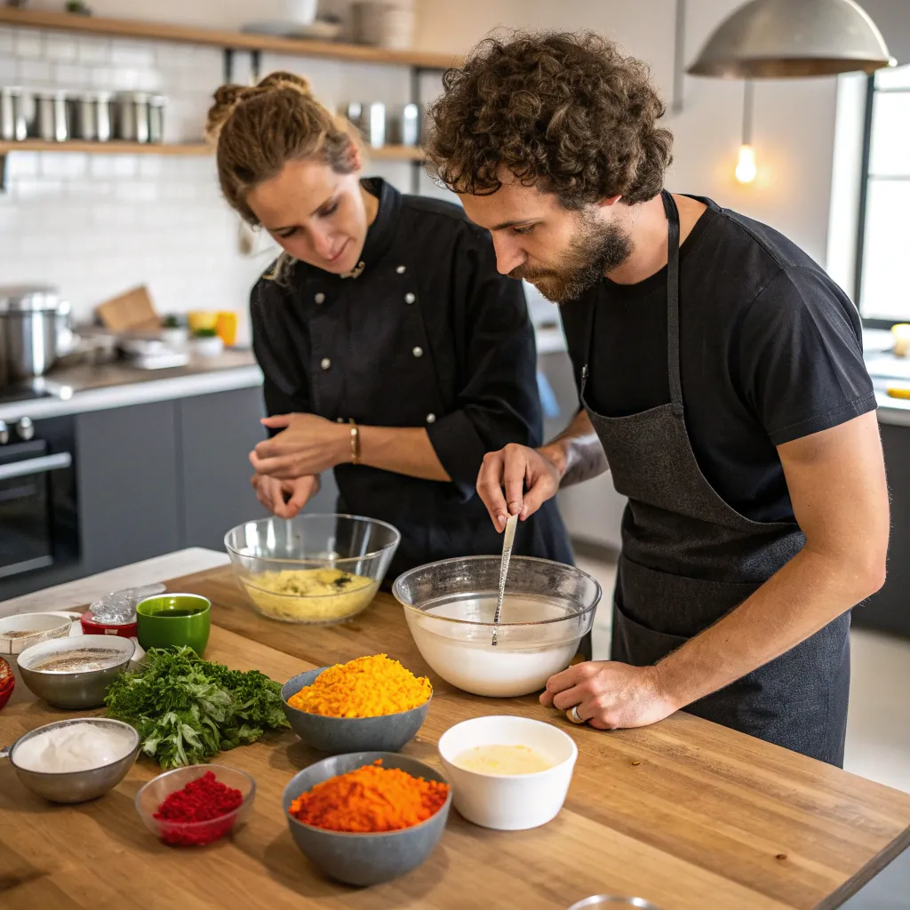Creative professionals experimenting with ingredients